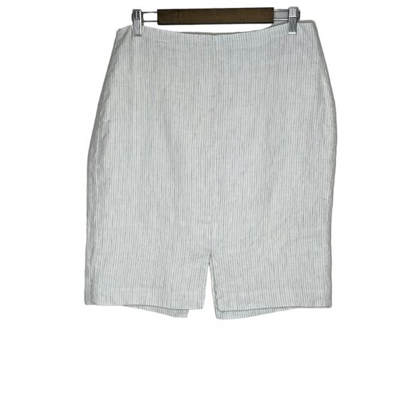 Banana Republic NWT‎ White and Grey 100% Linen Pencil Skirt Micro Stripe Size 8 - Picture 1 of 9